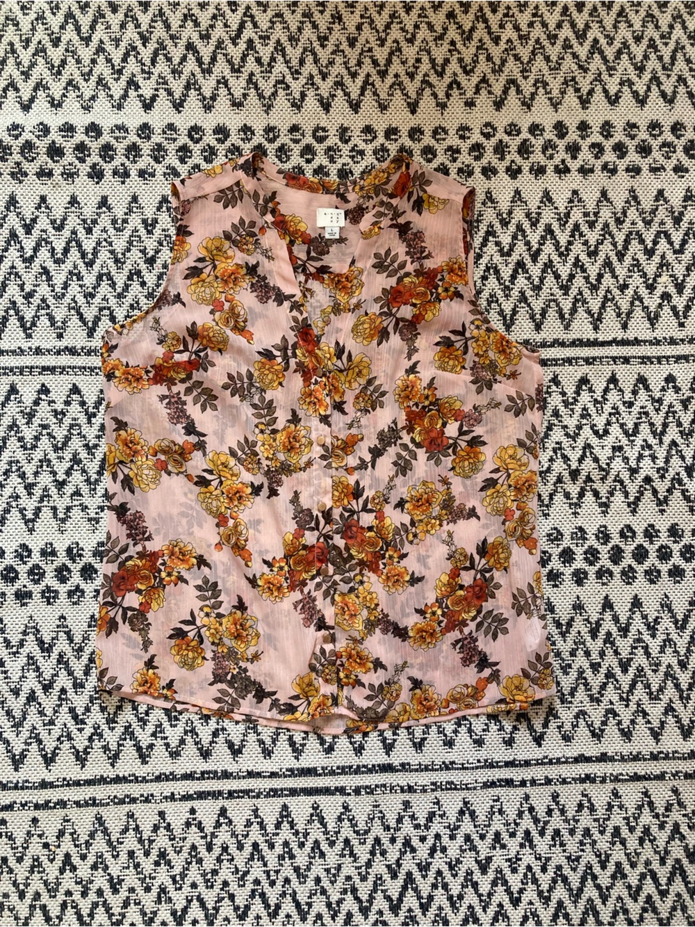 a new day Pink Floral Sleeveless Button-Front Top